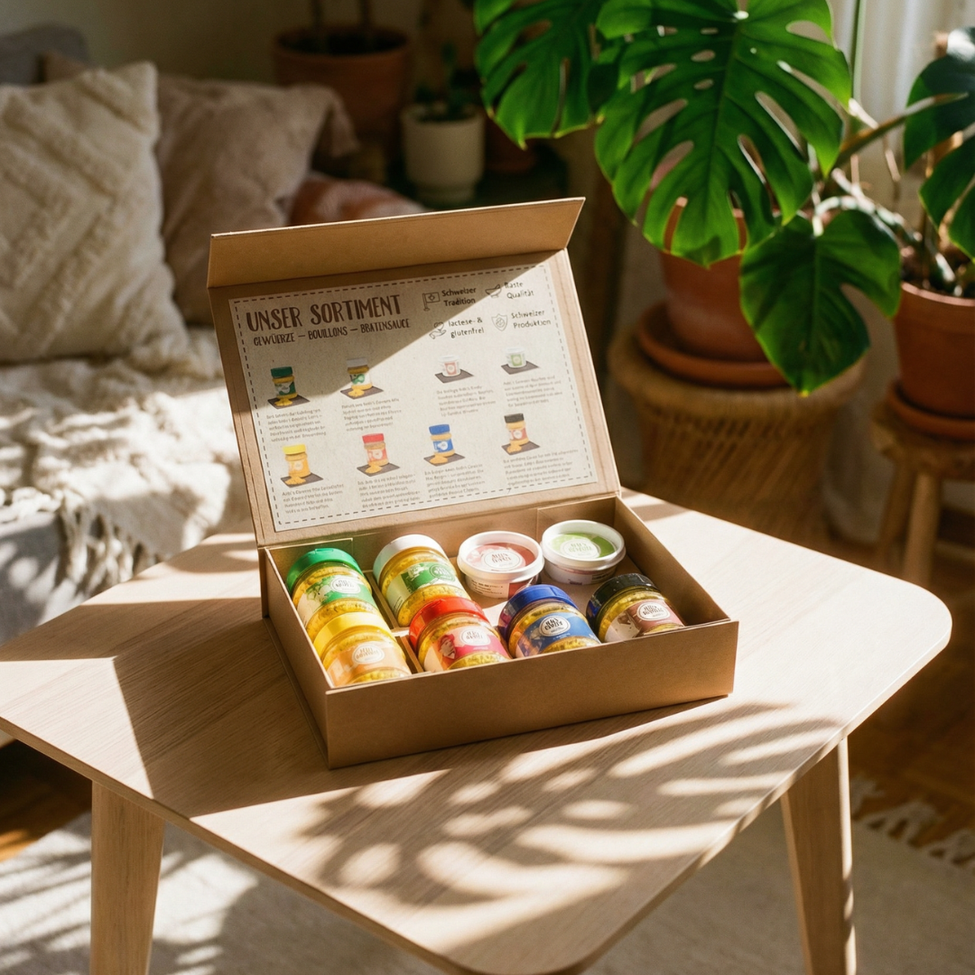 Aebi’s Geschenk-Box (5 Gewürze, 1 Bratensauce, 2 Bouillons)